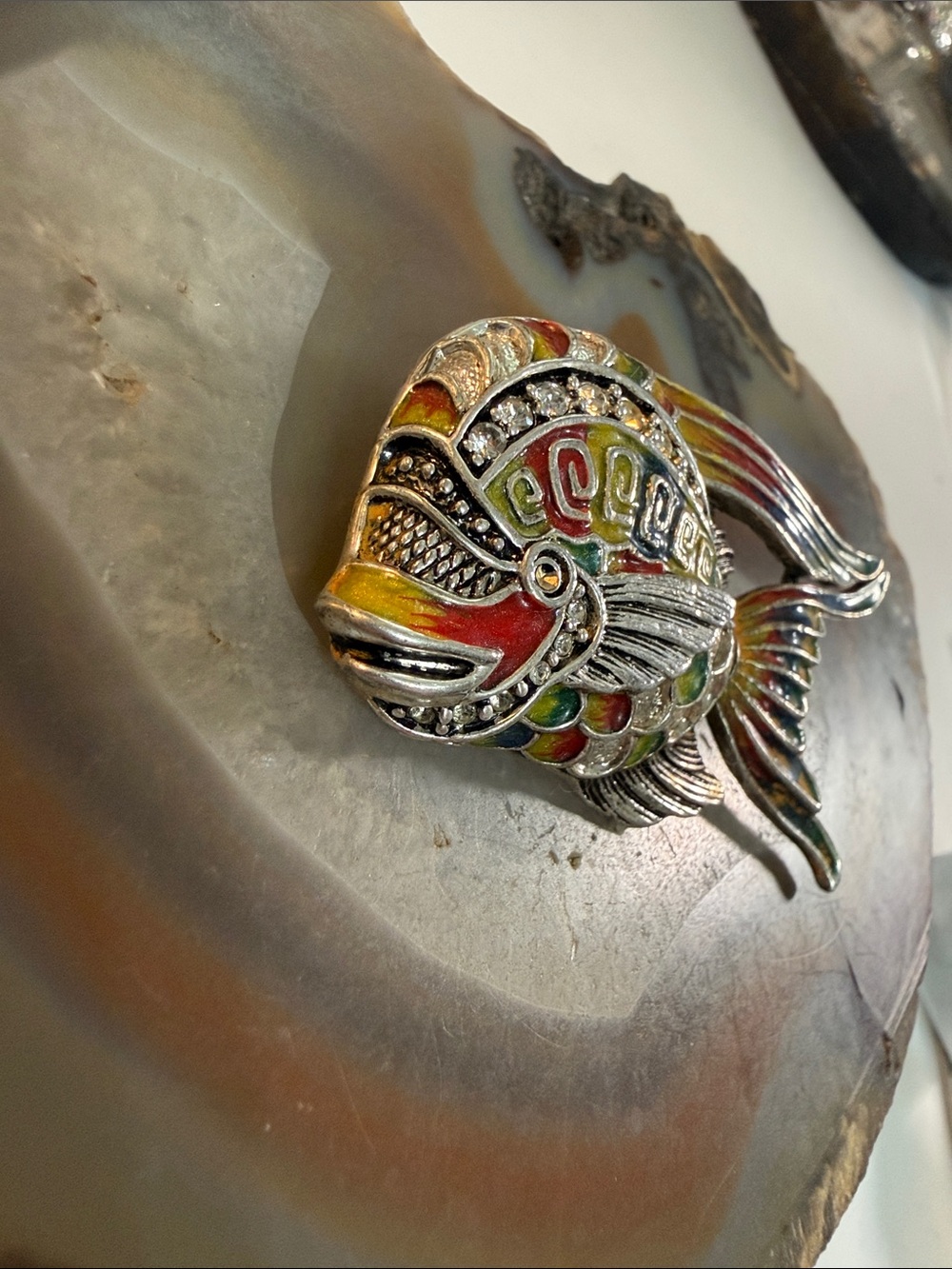 Colorful Enamel Angelfish Brooch Pin - Multicolor 2” x 1.5” - Picture 2 of 9